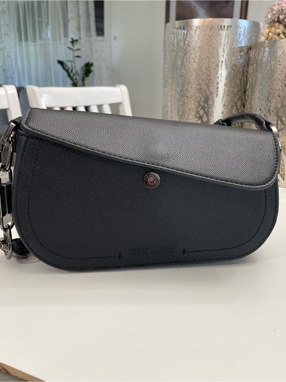 Steve Madden Black Baguette Shoulder Bag Silver Hardware Y2K Style